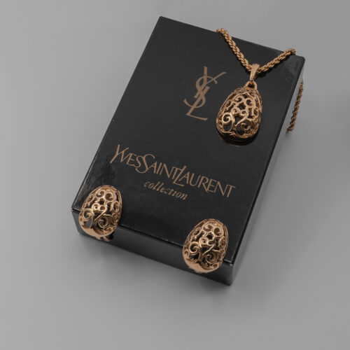 Komplet Yves Saint Laurent – złote klipsy i naszyjnik