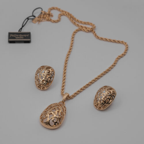 Komplet Yves Saint Laurent – złote klipsy i naszyjnik