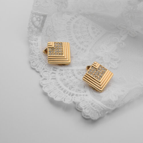 Klipsy Christian Dior – geometryczne złote z kryształkami