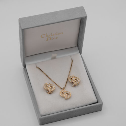 Komplet Christian Dior – klipsy i naszyjnik z motywem logo, lata 90./2000
