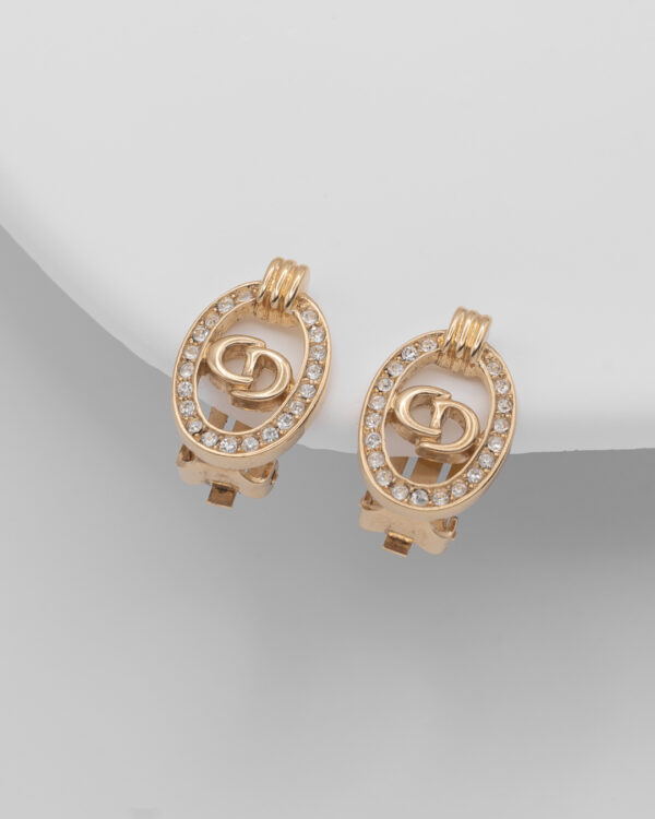 Klipsy Christian Dior – złocone, z cyrkoniową oprawą i logo CD