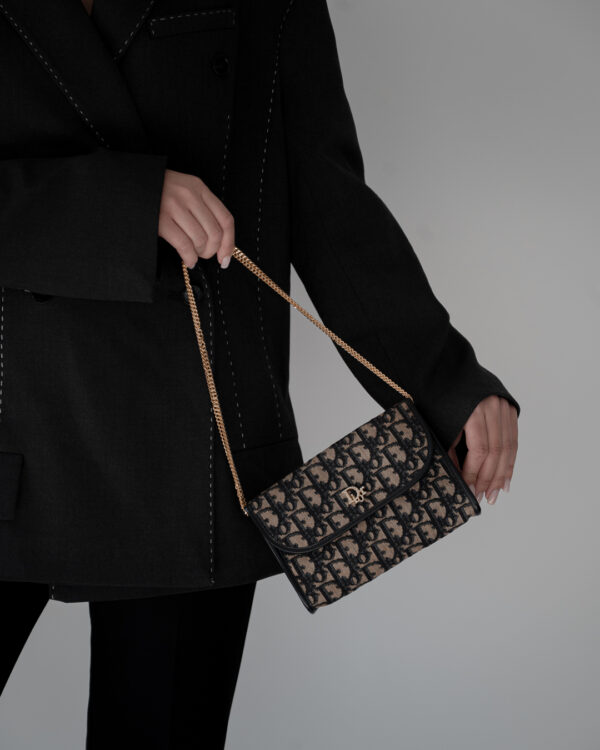 Torebka Christian Dior Trotter Oblique Chain Wallet – Monogram Canvas & Gold-Tone Chain
