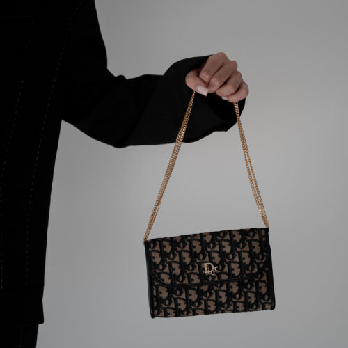 Torebka Christian Dior Trotter Oblique Chain Wallet – Monogram Canvas & Gold-Tone Chain
