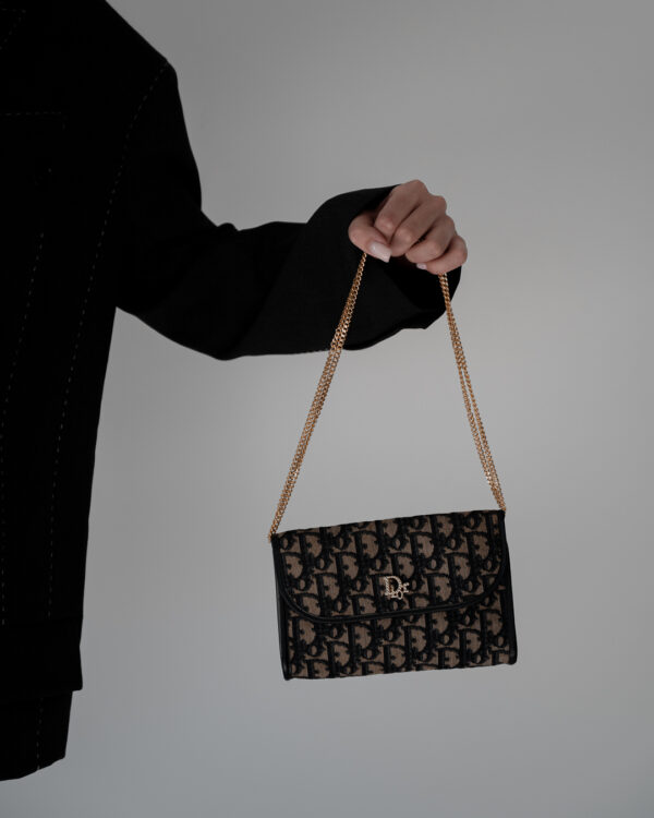 Torebka Christian Dior Trotter Oblique Chain Wallet – Monogram Canvas & Gold-Tone Chain