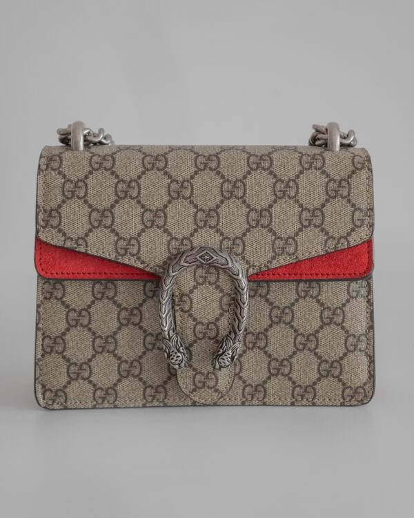 Torebka Gucci Dionysus GG Supreme mini bag - palladowe okucia i łańcuszek