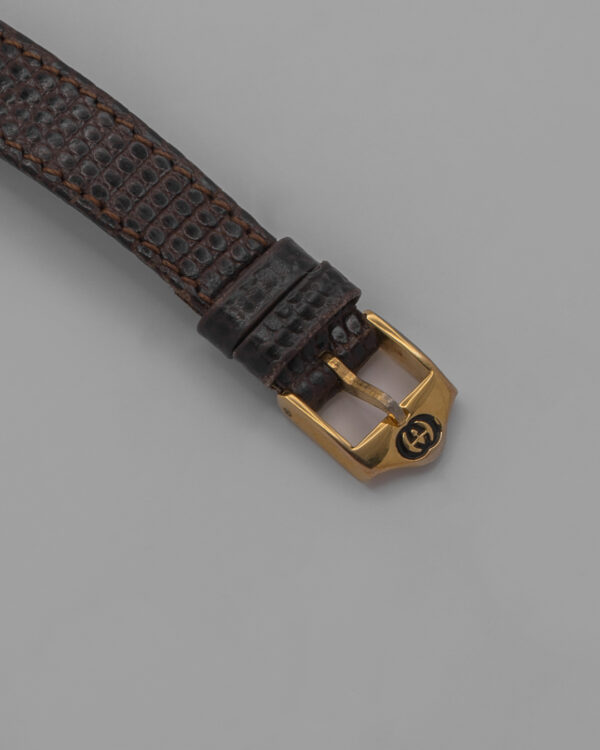 DSC_9561 Zegarek Gucci Horsebit 6000L Quartz– złota koperta z jasną tarczą na skórzanym pasku, lata 90.