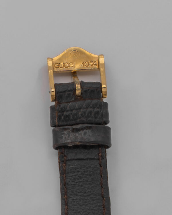 DSC_9573 Zegarek Gucci Horsebit 6000L Quartz– złota koperta z jasną tarczą na skórzanym pasku, lata 90.