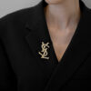 Broszka Yves Saint Laurent - duża broszka logo YSL wysadzana kryształkami, lata 80./90.