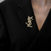 Broszka Yves Saint Laurent - duża broszka logo YSL wysadzana kryształkami, lata 80./90.