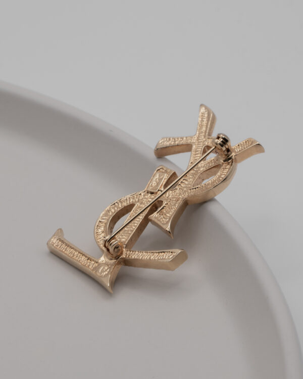 Broszka Yves Saint Laurent - duża broszka logo YSL wysadzana kryształkami, lata 80./90.