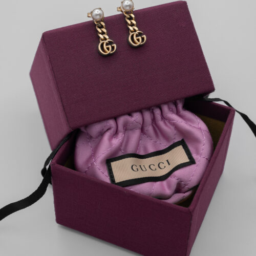 Kolczyki Gucci GG – Perły i Złote Logo GG, w Oryginalnym Pudełku Gucci