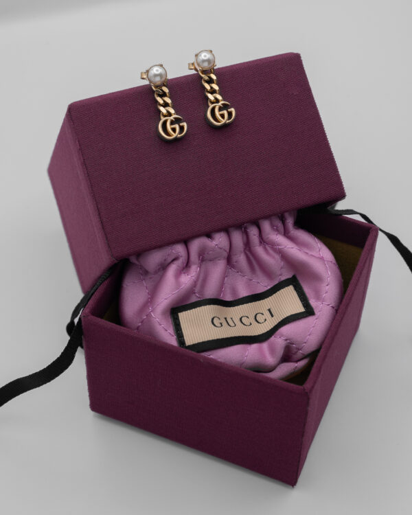 Kolczyki Gucci GG – Perły i Złote Logo GG, w Oryginalnym Pudełku Gucci