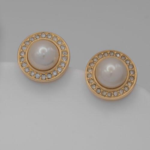 Eleganckie klipsy Ch. Dior z perłą i kryształkami