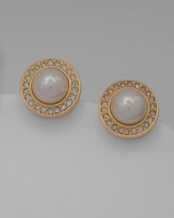 Eleganckie klipsy Ch. Dior z perłą i kryształkami