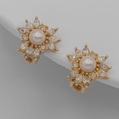 Klipsy Christian Dior – z perłą i kryształami, lata 80./90.