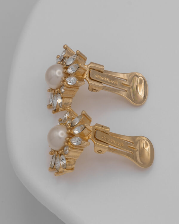 Klipsy Christian Dior – z perłą i kryształami, lata 80./90.