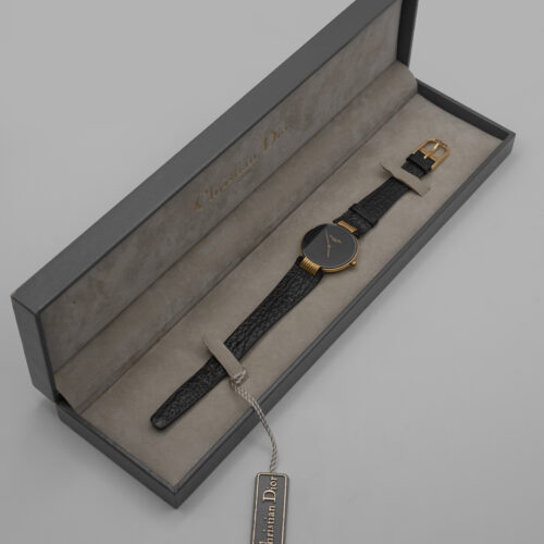 Zegarek Christian Dior – minimalistyczny luksus z głęboką czarną tarczą, lata 80./90.