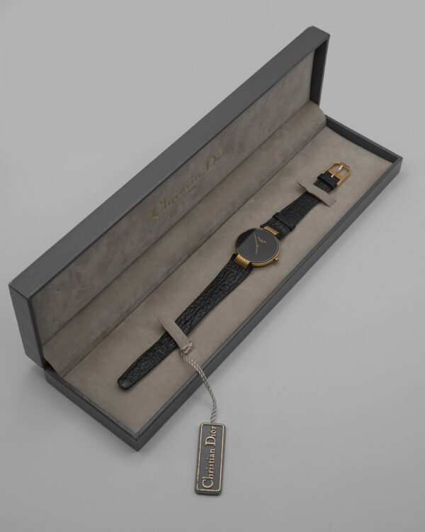 Zegarek Christian Dior – minimalistyczny luksus z głęboką czarną tarczą, lata 80./90.