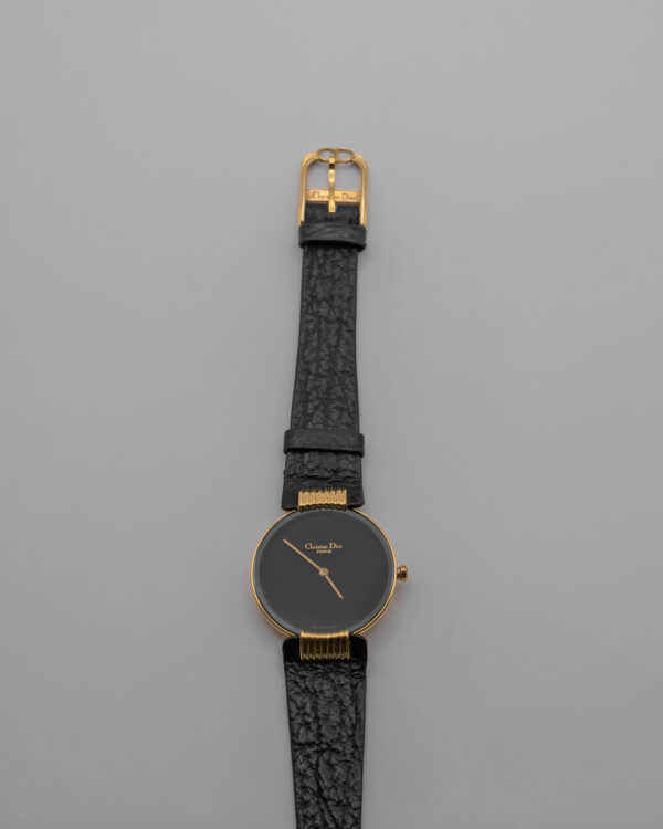 Zegarek Christian Dior – minimalistyczny luksus z głęboką czarną tarczą, lata 80./90.