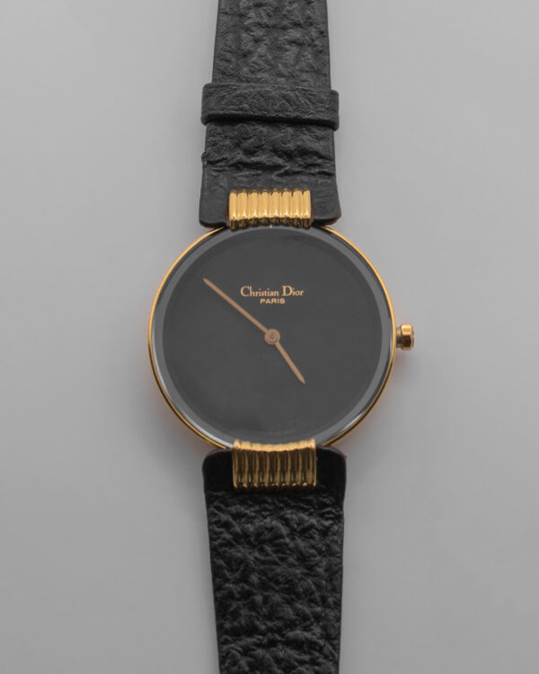Zegarek Christian Dior – minimalistyczny luksus z głęboką czarną tarczą, lata 80./90.