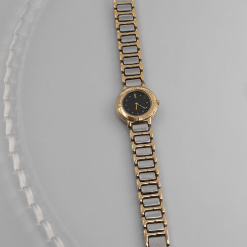 Zegarek Yves Saint Laurent Arty bicolor – złota koperta z czarną tarczą, Swiss Made, lata 90.
