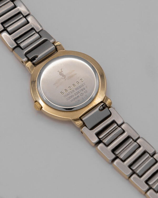 Zegarek Yves Saint Laurent Arty bicolor – złota koperta z czarną tarczą, Swiss Made, lata 90.