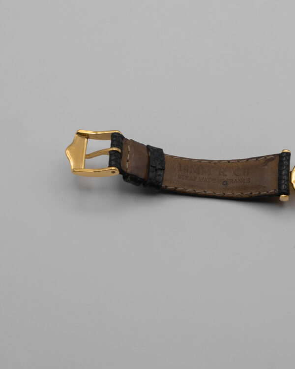Zegarek Gucci Horsebit Swiss Made - pozłacany zegarek z czarną tarczą i skórzanym paskiem, lata 80./90.