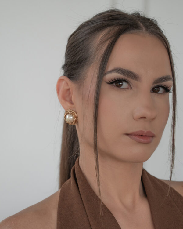 Klipsy Christian Dior – złota pleciona oprawa z perłą