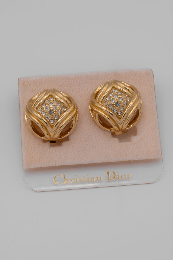Klipsy Christian Dior z lat 80. – złociste kopuły zdobione kryształkami
